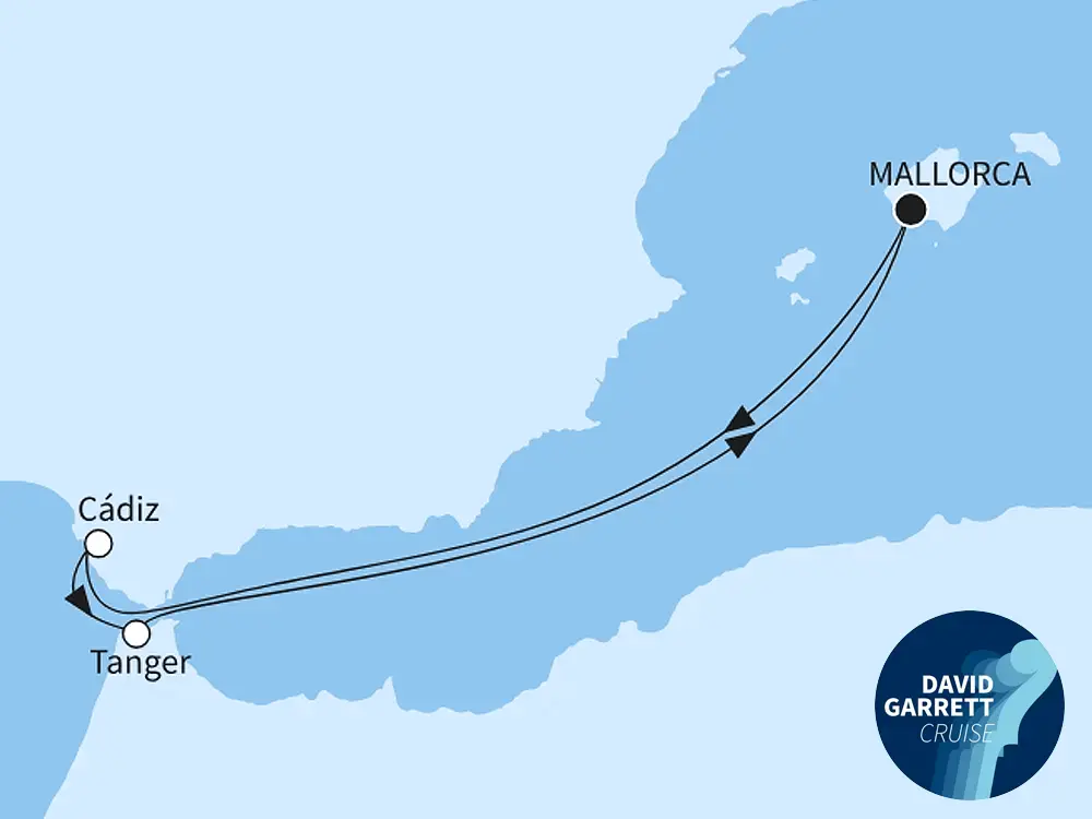 Mein Schiff 1 Event- und Themenreisen David Garrett Cruise - ab/bis Palma - Routenbild